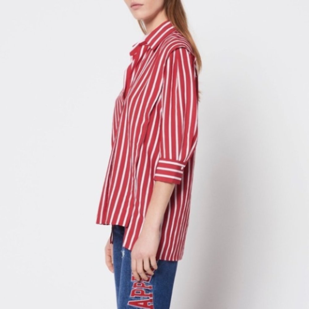 Sandro Red Cherie Striped Puff-sleeve Top